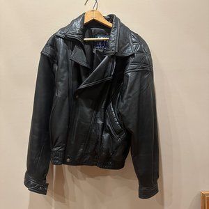 Mens Black Leather Lined Jacket Size Large